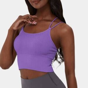 NWT Halara Seamless Flow Crop Top Cami XXS Purple Ribbed Yoga Athletic Fitness